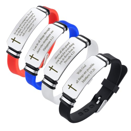 4Pcs Bible Verse Religious Bracelets Christian Cross Scripture Bracelet Adjustable Wristband for Men Women,Personalized Inspirational quotes, Religious Gifts