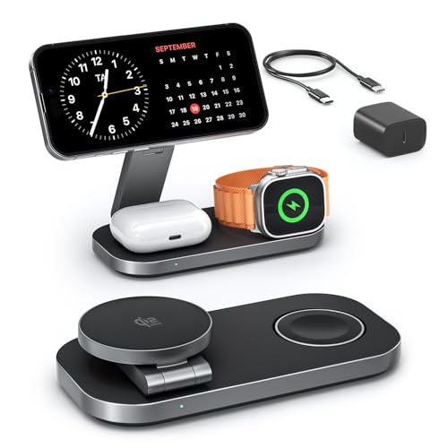 3-in-1 Charging Station for Apple Device, Qi2 25W Certified Magnetic Wireless Fast Charger Stand Compatible with MagSafe for iPhone 18/17/16/15/14/13/12/Air/Duo Series, Apple Watch & AirPods