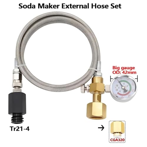 Upgraded Soda Machine Co2 Adapter Stainless Steel Hose with Larger Pressure Gauge, CGA320 Co2 Tank Direct Hose Adapter to Jet/One Touch/Fizzi/Aqua Fizz Soda Water Machine (60 inch)