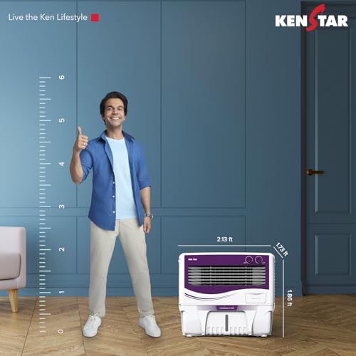 Image of Kenstar COOLWAVE 60 L Air Cooler with Woodwool Cooling Media |5-star BEE Rating | 200 W|Purple & White