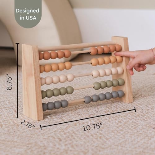 Image of Brooklyn Neutral Boho Abacus - STEM Toy- Boho Nursery Decor and Playroom Decor- Math Toddler Toy with Beads- Montessori Toys - Aesthetic Modern Educational Wooden Toys