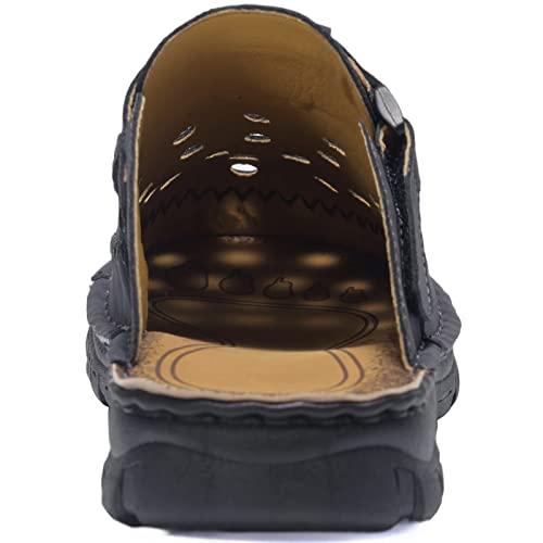 Buguki Clogs Mens Mules Summer Leather Sandals Closed Toe Outdoor Beach Garden Clogs Shoes For Male Dark Grey 41 #TOP4