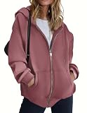 Zeagoo Hoodies Women Zip Up Hoodie Oversized Sweatshirt Fleece Jackets Spring Fall Winter Coats 2026 Fashion Dusty Pink