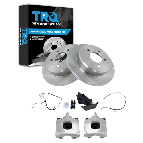 Image of TRQ Rear Brake Pad and Rotor Set Semi Metallic Rotors Calipers Hose