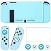 OLDZHU Coque Compatible avec Nintendo Switch,Housse de Protection Slim PC Bleu Clair pour Console NS et manettes Joy-Con, avec Protecteur d'écran en Verre et 4 poignées pour Le Pouce（Bleu Clair）