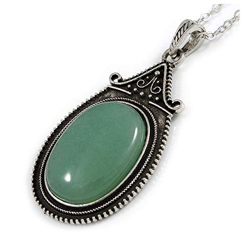 Aventurine verte pendentif ovale style victorien et sa chaîne argentée