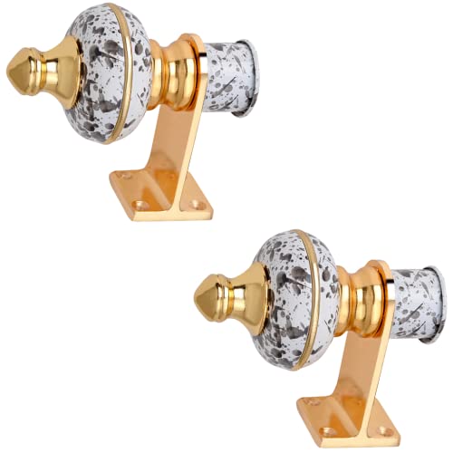 Image of Stylish Curtain Hooks /Curtain Knobs /Rod Rail Bracket for Home White Marble Gold Finish (10P, White Marble)
