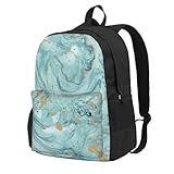 GUOLGP Azurite - Mochila unisex de gran capacidad con estampado de mármol aceitado dorado y verde azulado para viajes, escuela, trabajo, viajes, universidad, uso diario