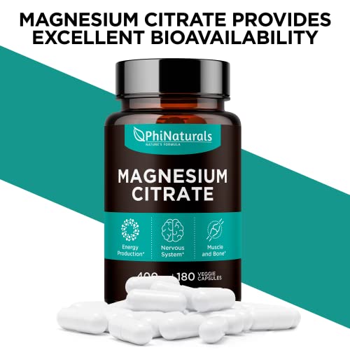 Magnesium Citrate Powder Capsules 400mg - 180 Count Veg Caps - PhiNaturals - image 8