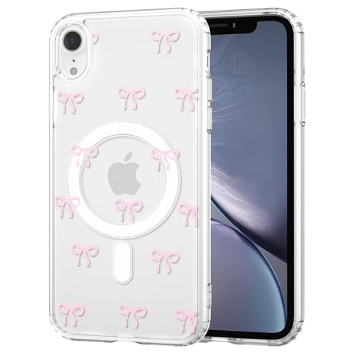 TVVTPU Magnetica Cover per iPhone XR Compatibile con MagSafe, Custodia Trasparente con Motivo a Fiocchi Silicone TPU Bumper Protezione Antiurto Antigraffio Case, Rosa