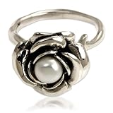 Picture of NOVICA Artisan Handmade Cultured Freshwater Pearl Flower Ring Crafted .925 Sterling Silver White Single Stone Indonesia Floral Birthstone Peace 'White Rose'