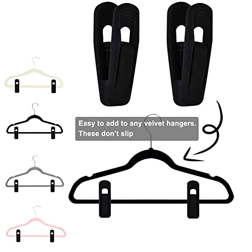 TOFIIGREM Black Velvet Hangers Clips 20 PCS, Non-Slip Velvet Clips for Suit Pant Skirt Hanger, Strong Finger Clips Perfect for Thin Flocking Hangers