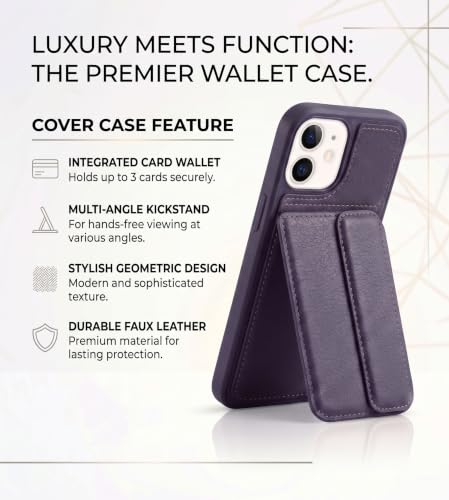 Image of amazon basics Luxury Vegan Leather Back Cover for iPhone 12 | Built-in Card Holder Slot | Integrated Mobile Stand | Slim Shockproof Protective Case with Stitched Finish - Purple