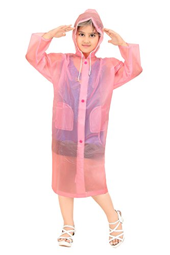 Image of Goodluck Kids Waterproof Knee-Length Raincoat for Boys & Girls - Transparent Hooded Rain Wear, Lightweight Reusable Rain Jacket with Front Button Closure for School, Travel & Outdoor Use