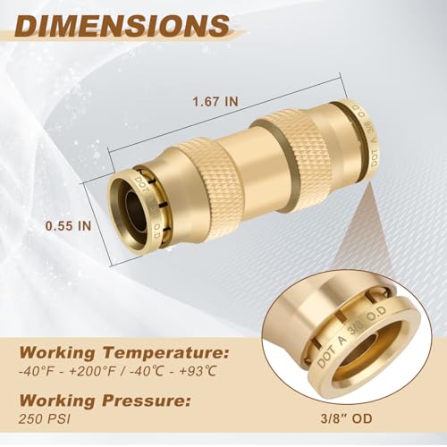 Boeray 3/8" Straight Brass Union, DOT Approved Air Line Connector 10PCS by boeray - Used condition - Image 2