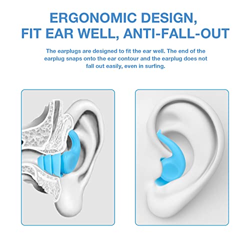 Reusable Swimmer Earplugs For Adult 2 Pairs With Nose Clip, Waterproof Silicone Ear Plugs For Swimming,Showering,Surfing And Sleeping #TOP2