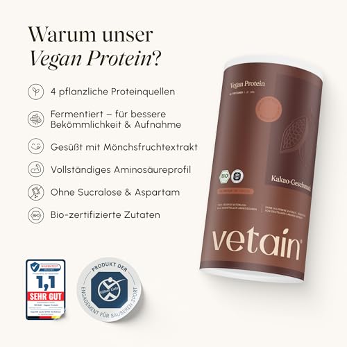 VETAIN Veganes Proteinpulver Kakao - 20g Eiweiß - 100% Bio & fermentiert – Ansicht 3