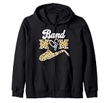 Proud Band Mom Leopard Print Musical Marching Band Saxophone Zip Hoodie