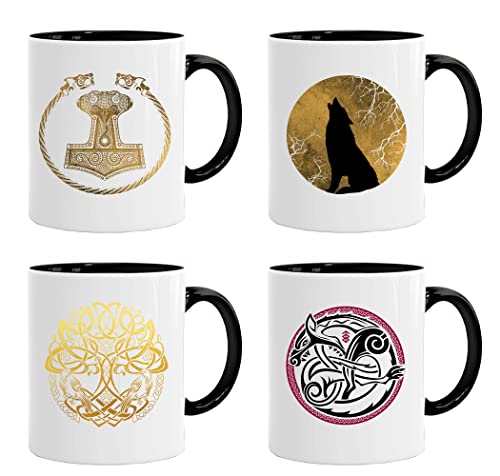 Acen Merchandise Juego de 4 tazas Viking 02 | Taza de té de café para desayuno/regalos de cumpleaños para papá/tío/mamá