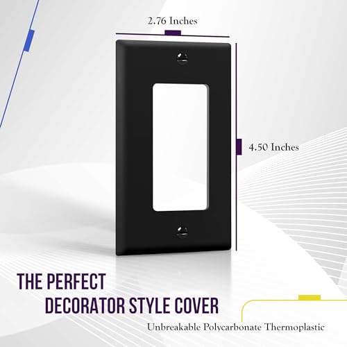 Image of ENERLITES Decorator Light Switch or Receptacle Outlet Wall Plate, Gloss Finish, Size 1-Gang 4.50 inch x 2.76 inch, Polycarbonate Thermoplastic, 8831-BK, Black