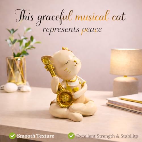 Image of ARMONIA Premium Golden Melody Cat Figurine -Musical Decorative Showpiece for Home Decor | Lightweight Polystone | Ideal for Anniversary, Valentine| Living Room Statue