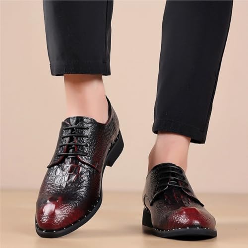 Mens Genuine Leather Oxford Dress Shoes Lace Up Classic Business Formal Comfortable Non Slip Soft Sole Wingtip Brogue Crocodile Leather2