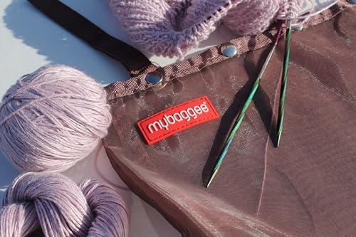 Image of Large 5 Snaps Mesh Travel Knitting Bag with Snap Opening, Lightweight Nylon Storage Pouch for Yarns, Needles and Accessories (Brown)