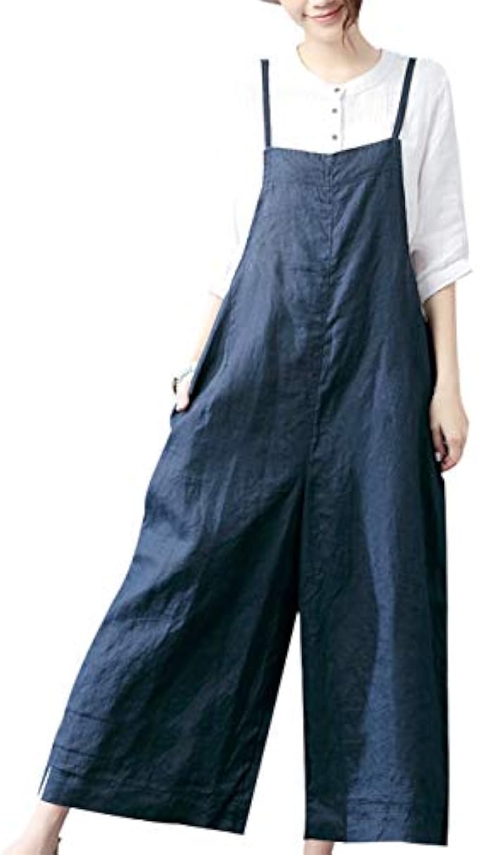 YESNO 女款休閒寬鬆長版燈籠褲，工作服寬鬆棉質連身褲，彈性褲腳，附口袋 PV5