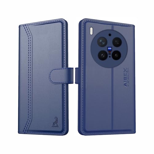 Image of AIBEX Compatible for Vivo X300 Pro 5G Flip Cover Leather Finish | Inside TPU with Card Pockets | Wallet Stand | Complete Protection Flip Case Blue