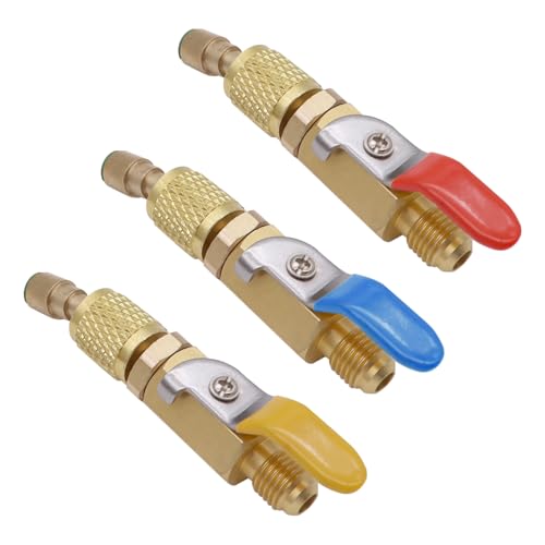Nicear Adaptador de válvula de bola de cierre compacto en ángulo R134A (paquete de 3), rosca SAE de 1/4', compatible con refrigerantes de aire acondicionado HVAC,R12 R22 y R502.