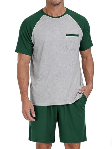 Image of Mens Pajamas Set Modal Soft Pajama Short Set Short Sleeve Pjs Sleepwear 2 Piece Lounge Set With Pockets S-3XL
