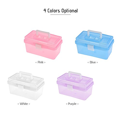 Image of Craft Storage Container with Handle 2 Layer Stack Carry Portable Plastic Bin Case Used for Organizing Stationery Sewing Jewelry Beauty Supplies (Purple)