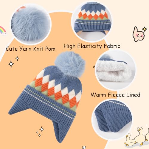 Comfoex 3 Pcs Kids Winter Hat Scarf Gloves Set Boys Girls Knit Neck Warmer Fleece Lined Children Beanie Hat Set for Ages 4-83