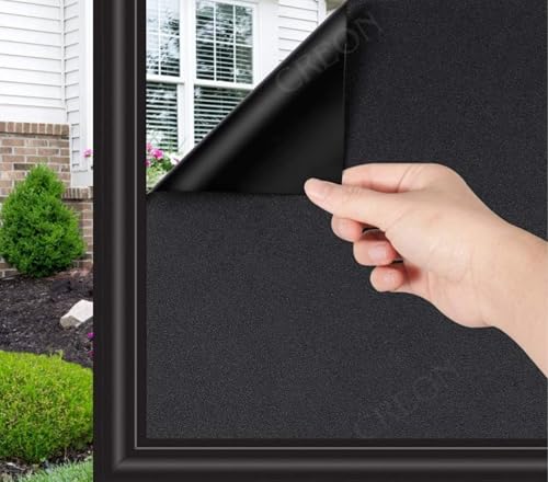 Image of CREON Privacy Window Tint Adhesive Sheets for Home Solar Film Heat Control Window Film Black Out Office Privacy Glass Window Sticker Smooth Glass (20 X 96- INCH)-Static Cling