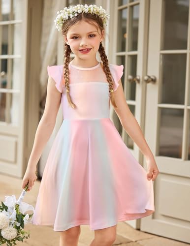 Arshiner Girls' Summer Ruffle Sleeve A-Line Casual Party Dress 6-13
