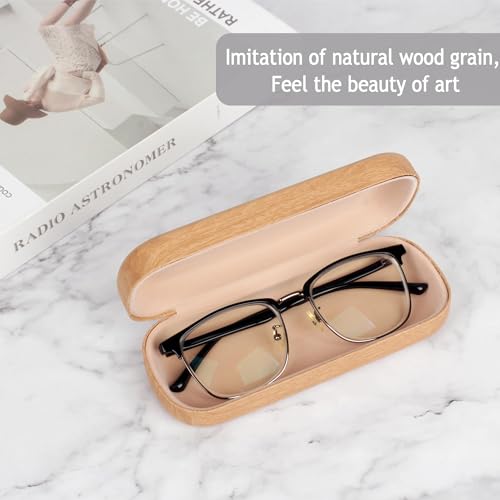 Image of Glasses Case, Portable Sunglasses Case, Wood Grain Hard Shell Eyeglass Case, Glasses Case With Cleaning Cloth For Women Girls