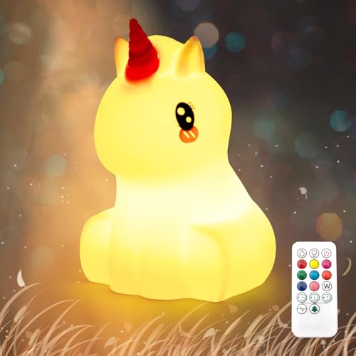 CHWARES Luz nocturna para niños, unicornio, luces nocturnas con batería, lámpara de mesa de 7 colores, decoración de habitaciones, recargable por USB, lindos regalos LED multicolores para bebés, niños