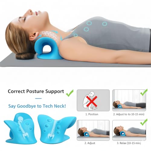 Image of DOLTAS Neck Support Stretcher - Cervical Traction Device for Neck & Shoulder Pain Relief, Massage Relaxer, Acupressure Chiropractic Support (SKY BLUE)