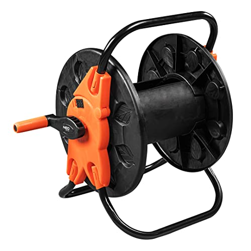 NEO TOOLS Schlauchtrommel bis 60 m Gartenschlauch (1/2) - Schwarz/Orange Schlauchhalter aus Hochwertiger Kunststoff (PP, ABS) und Stahl | Verhindert Schlauchknicken