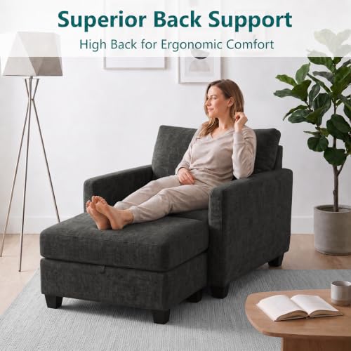 Image of Single Sofa with Storage Ottoman, 38 inch Modern Couch for Living Room