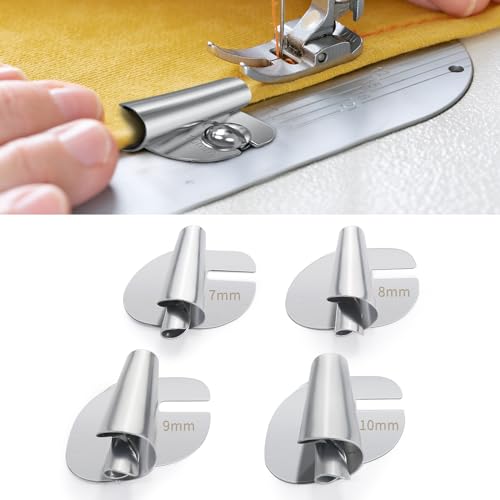 DOCMON Sewing Rolled Hemmer Foot, 4Pcs(7/8/9/10MM) Wide Rolled Hem Pressure Foot for Sewing Machine, Sewing Accessories and Tools