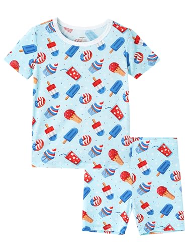 Boys Girls Pajama Set Toddlers 2 Piece Unisex Kids Pajamas Pjs Short Sleeve Snug Fit Rayon Sleepwear 2T-5T