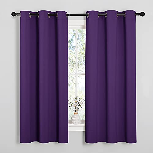 Image of NICETOWN Triple Weave Home Decoration Thermal Insulated Solid Ring Top Blackout Curtains /Drapes for Bedroom(Set of 2, 42 x 63 Inch, Royal Purple)