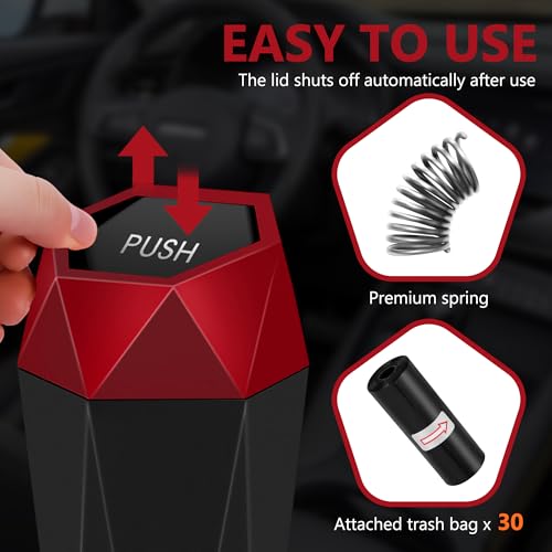 Image of Car Trash Can with Lid - 2-Pack, Interior Accessories for Vehicles, Leakproof Garbage Can with 30 Detachable Trash Bags, Multipurpose Organizers and Storage Solutions for Home and Office