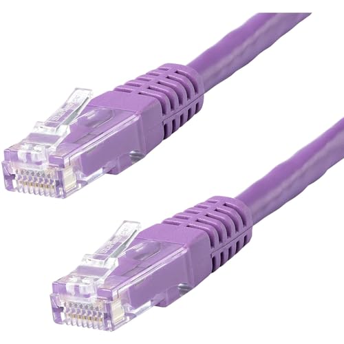 Image of StarTech 50ft CAT6 Ethernet Cable - Purple CAT 6 Gigabit Ethernet Wire -250Mhz 100W PoE RJ45 UTP Molded Network Patch Cord with Strain Relief (C6PATCH50PL) | 250MHz bandwidth, Gold-plated RJ45, Patch Cable, Ethernet Cord, UTP Molded Network, Strain Relief, 10Gbps speeds