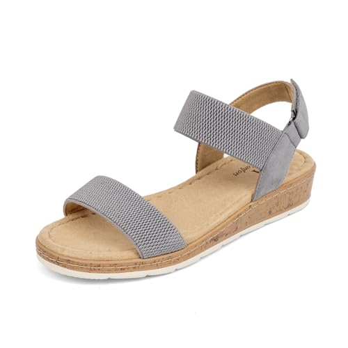 Image of VJH confort Women's Flat Sandals Open Toe Elastic Ankle Strap Slip on Comfy Low Wedge Sandals