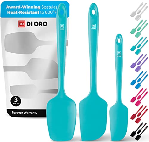 Image of DI ORO Silicone Spatula Set - Rubber Kitchen Spatulas for Baking, Cooking, & Mixing - 600F Heat-Resistant & BPA Free Silicone Scraper Spatulas for Nonstick Cookware - Dishwasher Safe (3pc, Teal)