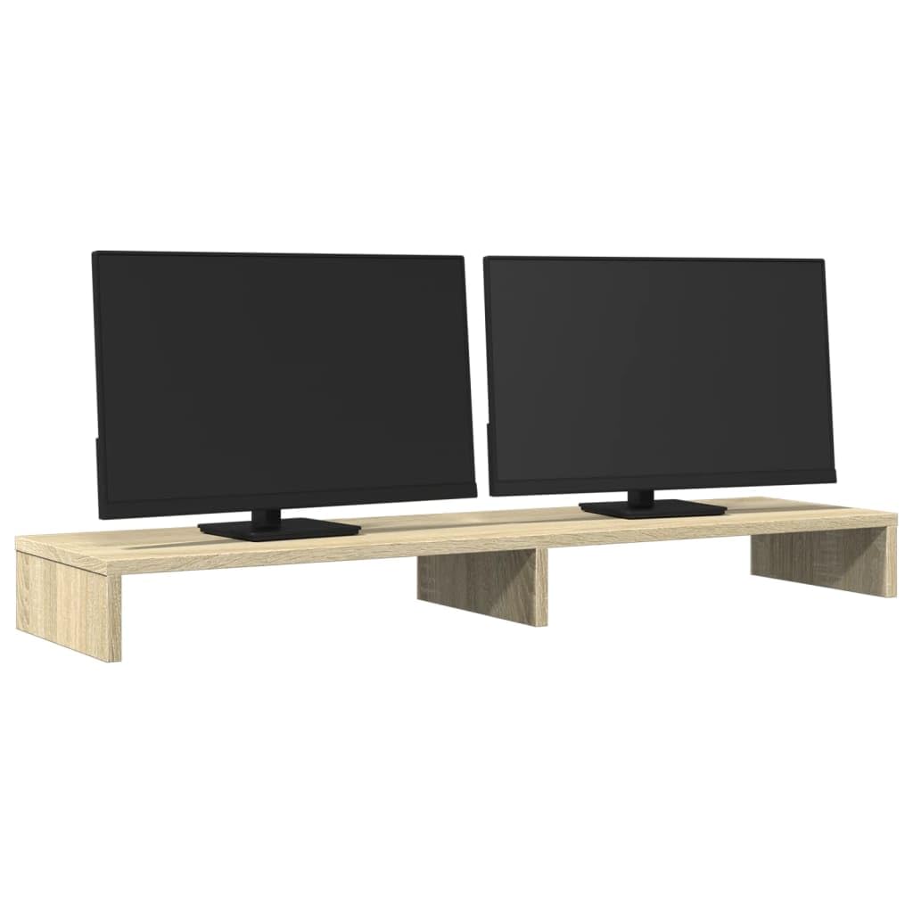 Supporto per monitor, 100 x 27 x 10 cm, in legno di rovere Sonoma, per due monitor, supporto da scrivania per ottimizzazione ergonomica della postazione di lavoro