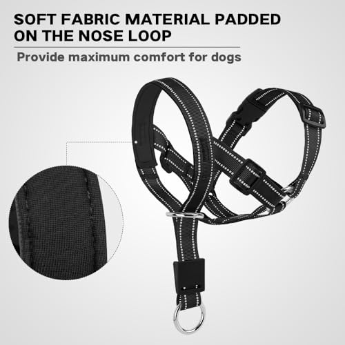 Candofly Dog Head Collar - Adjustable Dog Head Halter No Pull Dog Harness - Soft Padded Headcollar with Safety Reflective Strap - Effective Dog Training Tools for Easier Walks (Medium, Black)
