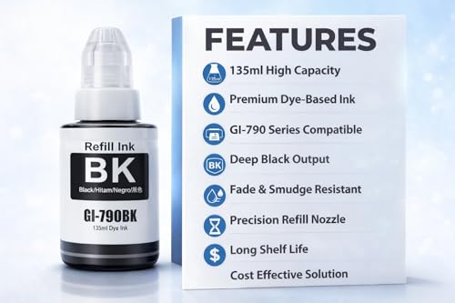 Image of ROHINK GI-790 Series Refill Ink, Compatible with G1000, G1010, G1100, G2000, G2002, G2012, G2100, G3000, G3010, G3012, G3100, G4000, G4010 Printers 3 in1 Pack (Canon 135ml*3 Black)